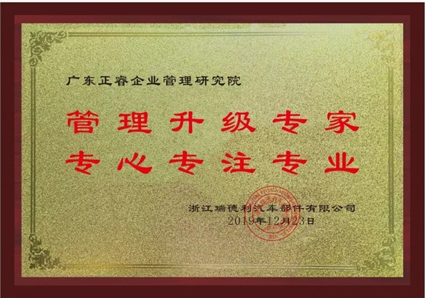蔡總代表瑞德利公司授予正睿咨詢管理升級專家牌匾管理升級專家